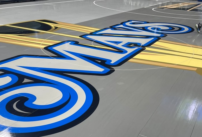 A look at the Dallas Mavericks’ In-Season Tournament court before it had to be taken back up.